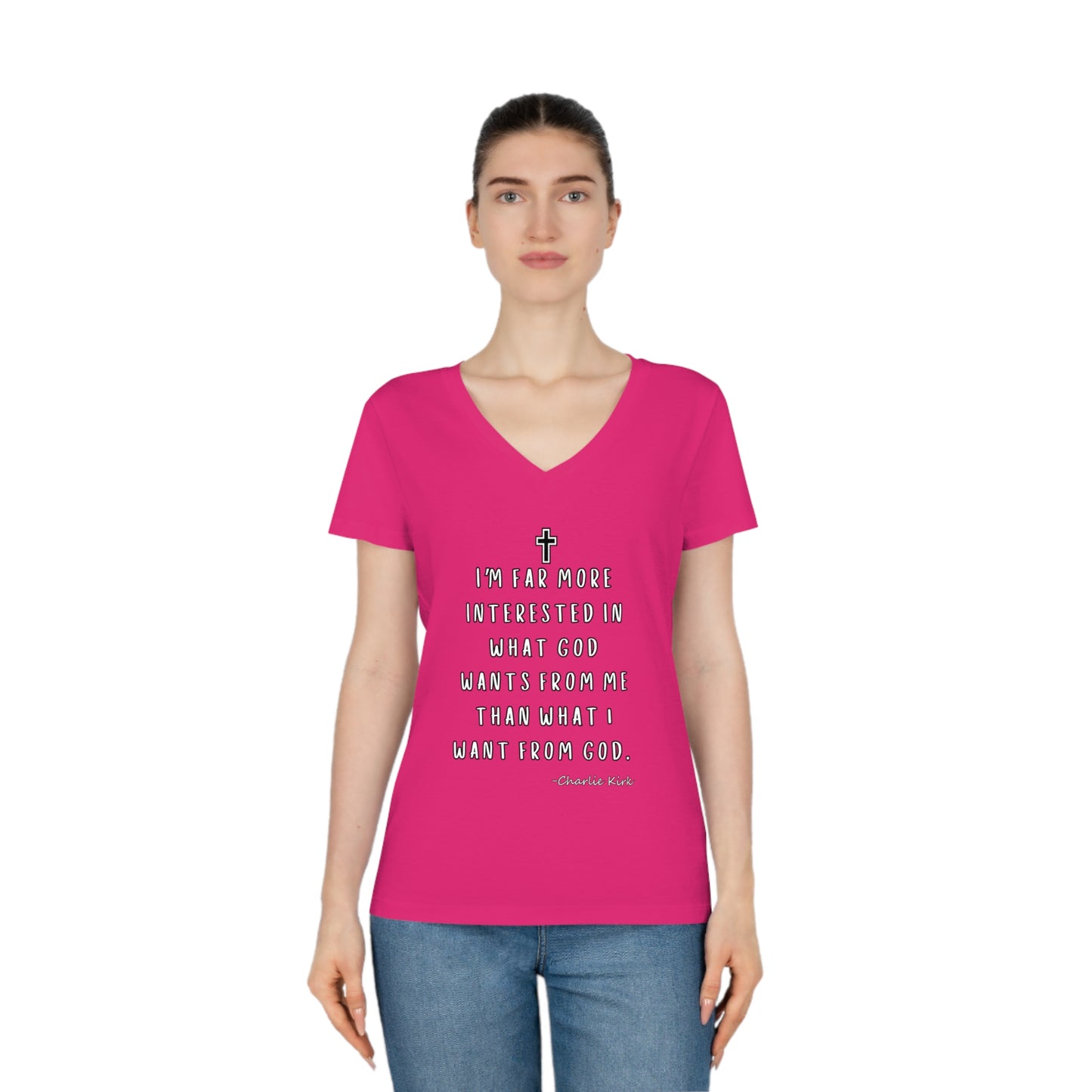 Women's V-Neck T-Shirt -Remembering Charlie Kirk Quote