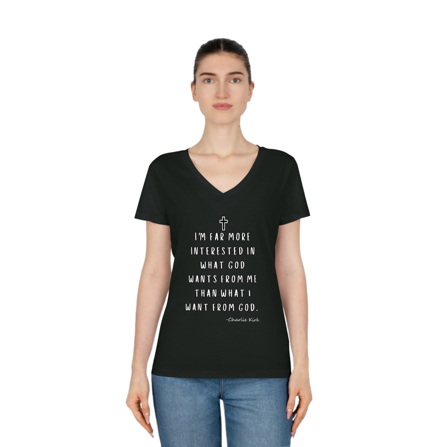 Women's V-Neck T-Shirt -Remembering Charlie Kirk Quote
