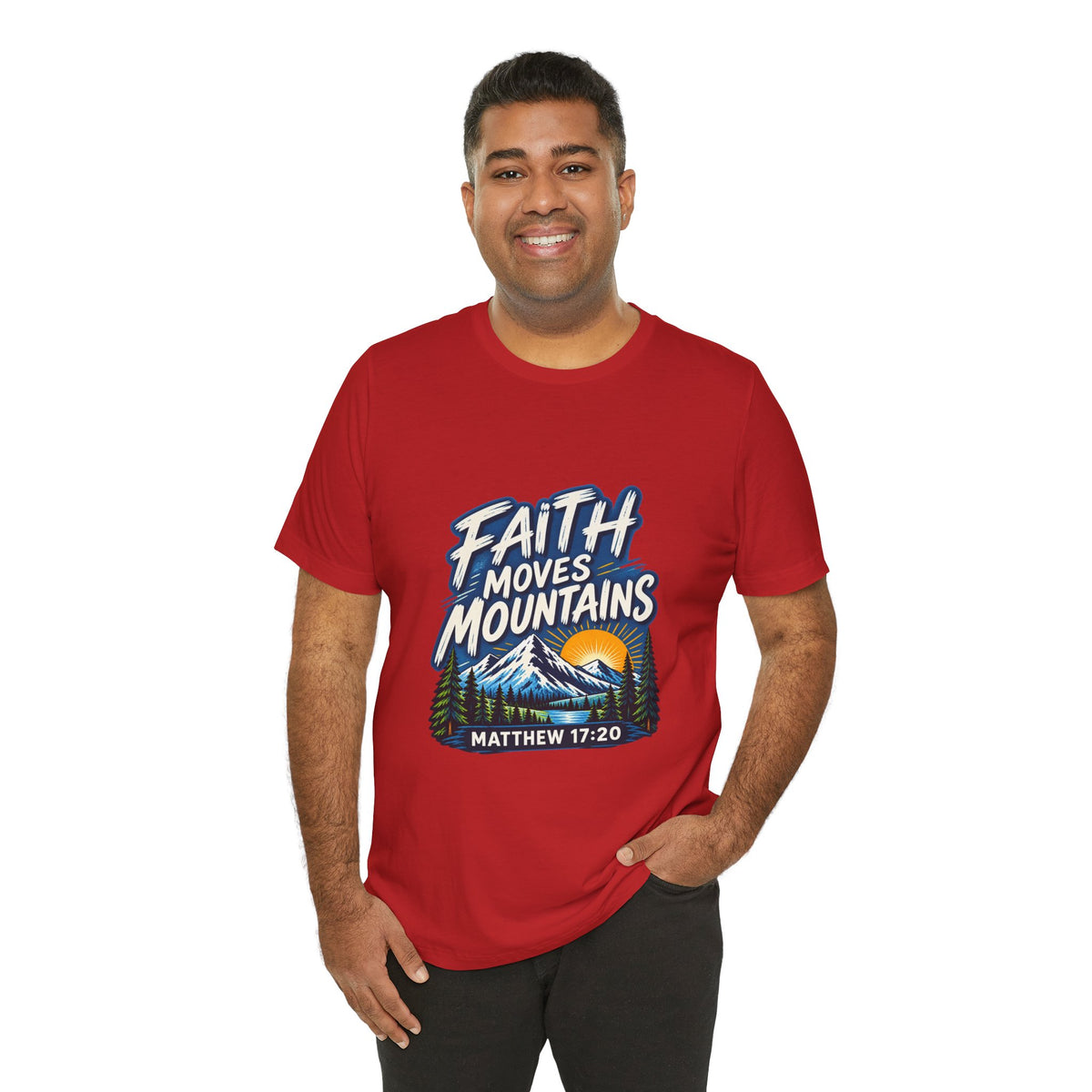 Faith Moves Mountains Matthew 17:20 Christian T-Shirt