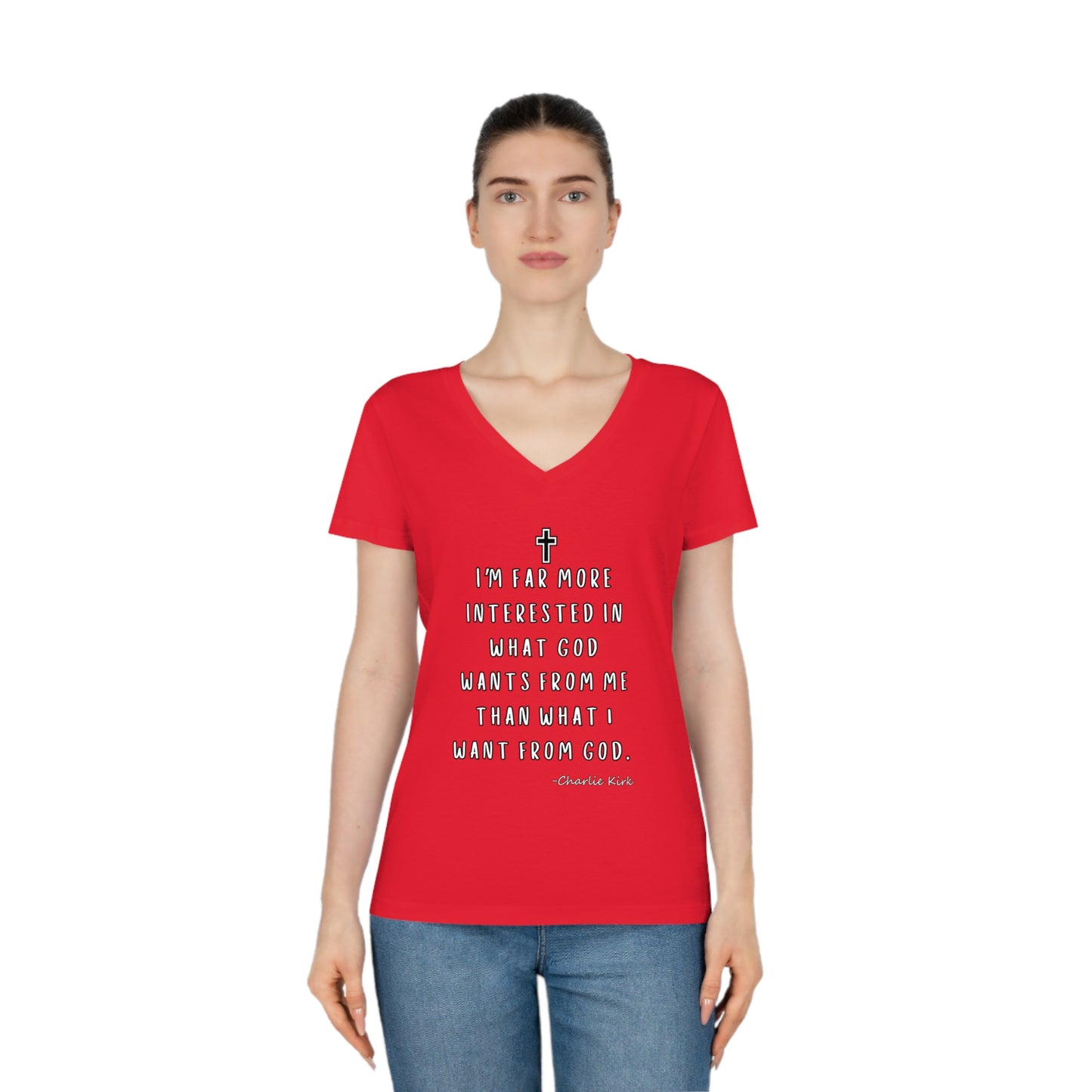 Women's V-Neck T-Shirt -Remembering Charlie Kirk Quote