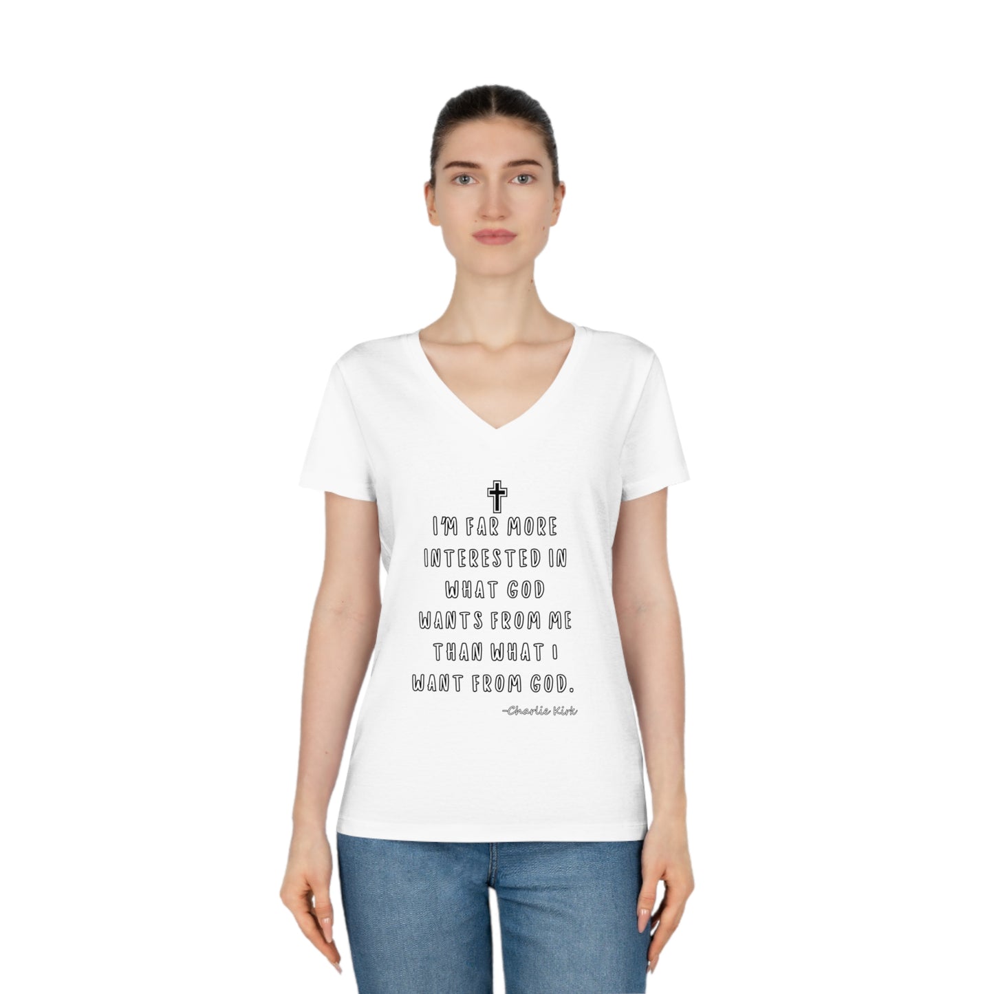 Women's V-Neck T-Shirt -Remembering Charlie Kirk Quote